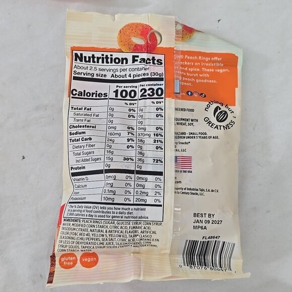 3-PACK SNAK CLUB Tajin CHILI & LIME PEACH Rings Snack Size Bags 2.5 Oz - Picture 5 of 5